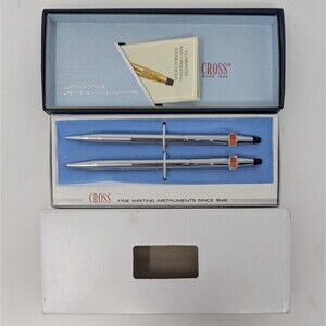 Cross Lustrous Chrome Ballpoint Pen and Pencil Set Box Vintage 3501 NEW